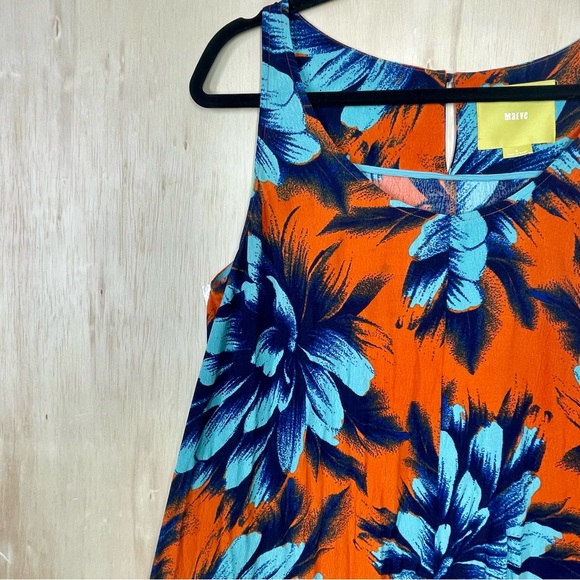 Anthropologie Maeve Orang And BlueFloral HI-LOW Sleeveless Dress Sz 8 - Picture 4 of 11